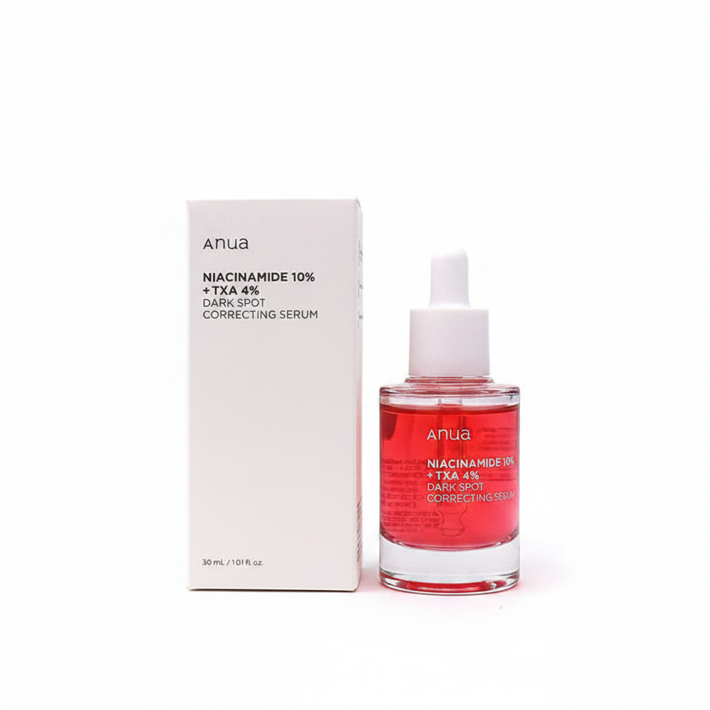 Anua Niacinamide 10% + TXA 4% Dark Spot Correcting Serum on white background, no flowers